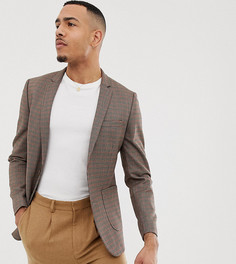 Коричневый приталенный блейзер в клетку ASOS DESIGN Tall