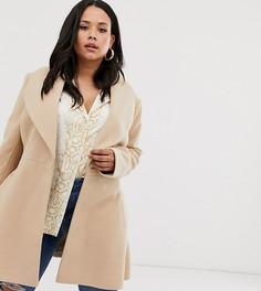 Пальто с поясом ASOS DESIGN Curve-Коричневый