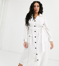 Платье-рубашка миди с контрастными строчками ASOS DESIGN Curve-Белый