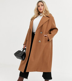 Светло-бежевое длинное фактурное пальто с комбинированными пуговицами ASOS DESIGN Curve-Оранжевый