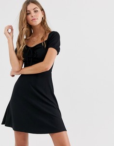 Черное трикотажное платье с квадратным вырезом New Look-Черный