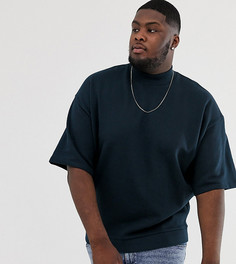 Темно-синий свободный свитшот с высоким воротом и короткими рукавами ASOS DESIGN Plus