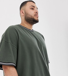 Свободная футболка цвета хаки с контрастным кантом ASOS DESIGN Plus-Зеленый
