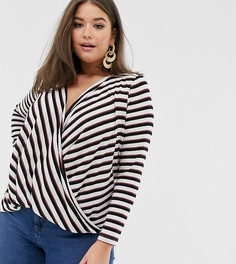 Трикотажный топ в полоску с запахом Vero Moda Curve-Мульти
