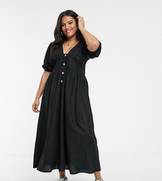Льняное платье макси с пуговицами ASOS DESIGN Curve-Черный
