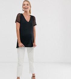 Футболка с V-образным вырезом и сетчатыми рукавами ASOS DESIGN Maternity nursing-Черный