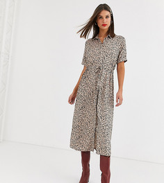 Платье-рубашка миди в горошек New Look Tall-Коричневый