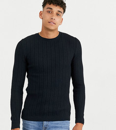 Темно-синий обтягивающий джемпер с узором "в косичку" ASOS DESIGN Tall