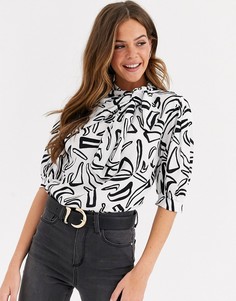 Топ с короткими рукавами, завязкой и абстрактным принтом ASOS DESIGN-Мульти
