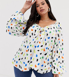 Топ с длинными объемными рукавами и принтом ASOS DESIGN Curve-Мульти