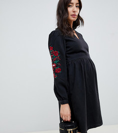 Свободное джинсовое платье с вышивкой ASOS DESIGN Maternity-Черный