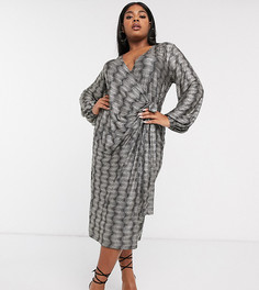 Платье миди с длинными рукавами и запахом ASOS DESIGN Curve-Черный