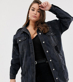 Черная джинсовая oversize-куртка с рваной отделкой Missguided Plus-Черный
