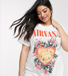 Футболка из органического хлопка с винтажным принтом Nirvana ASOS DESIGN Curve-Белый