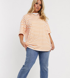 Футболка бойфренда в полоску ASOS DESIGN Curve-Оранжевый