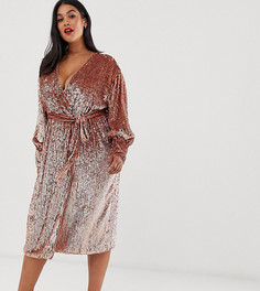 Платье миди с отделкой пайетками и запахом ASOS EDITION Curve-Медный