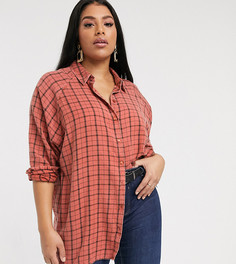 Рубашка бойфренда в клетку с длинными рукавами ASOS DESIGN Curve-Мульти