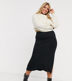 Трикотажная облегающая юбка миди с разрезом ASOS DESIGN Curve-Черный