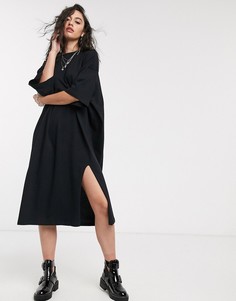 Черное свободное платье-футболка миди ASOS DESIGN-Черный