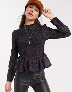 Черный топ в горошек с баской Only-Мульти