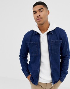 Синяя рубашка навыпуск River Island-Синий