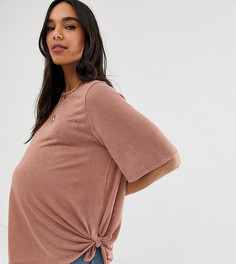Свободная футболка с узлом сбоку ASOS DESIGN Maternity-Коричневый