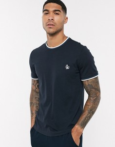 Темно-синяя футболка с логотипом-нашивкой и окантовкой Original Penguin-Темно-синий