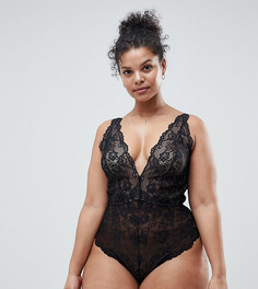 Кружевное боди со шнуровкой на спине ASOS DESIGN Curve-Черный