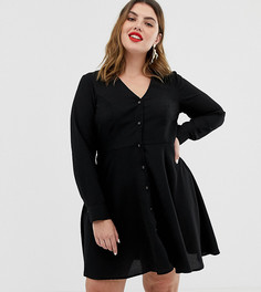 Свободное платье на пуговицах с длинными рукавами Vero Moda Curve-Черный