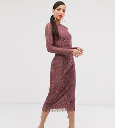 Кружевное платье-футляр миди с длинными рукавами ASOS DESIGN Tall-Фиолетовый