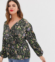 Асимметричный топ с запахом и цветочным принтом ASOS DESIGN Curve-Мульти
