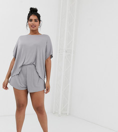 Комбинируемые пижамные шорты в рубчик ASOS DESIGN Curve-Серый