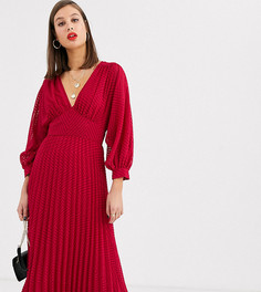 Плиссированное платье миди с рукавами "летучая мышь" ASOS DESIGN Tall-Красный