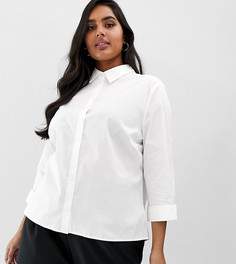 Рубашка из эластичного хлопка с рукавами 3/4 ASOS DESIGN Curve-Белый