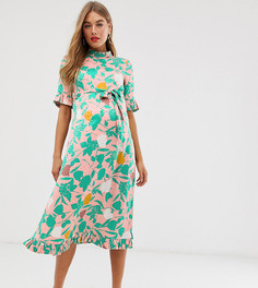 Жаккардовое платье-футляр миди с цветочным принтом и поясом ASOS DESIGN Maternity-Мульти