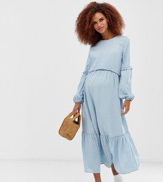 Голубое ярусное платье свободного кроя ASOS DESIGN Maternity-Синий