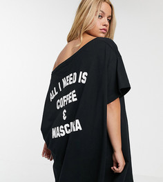 Пижама с надписью "all I need is coffee & mascara" ASOS DESIGN Curve-Черный