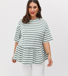 Свободный топ в полоску цвета хаки ASOS DESIGN Curve-Зеленый