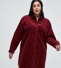 Бордовое вельветовое платье-рубашка ASOS DESIGN Curve-Красный