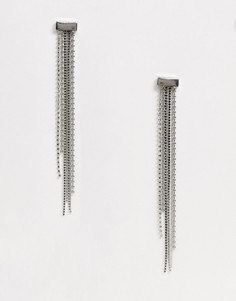 Броские серьги со стразами и шариковой цепочкой Sacred Hawk-Серебряный