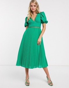 Изумрудно-зеленое чайное платье миди с плиссировкой ASOS DESIGN-Зеленый