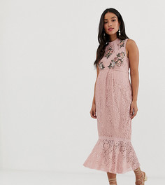 Розовое кружевное платье-футляр с вышивкой и оборкой Hope & Ivy Maternity-Розовый