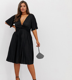 Плиссированное платье миди с широкими рукавами ASOS DESIGN Curve-Черный