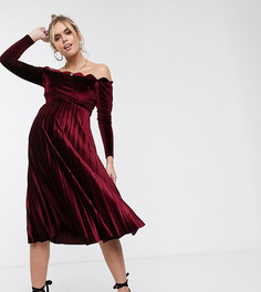 Бархатное платье миди с фактурной отделкой ASOS DESIGN Maternity-Красный