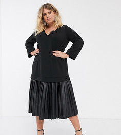 Платье миди с топом‑свитшотом и плиссированной юбкой из искусственной кожи ASOS DESIGN Curve-Черный