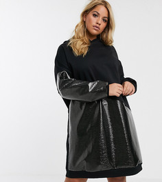 Черное платье-худи с виниловыми вставками ASOS DESIGN Curve-Черный