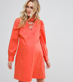 Платье мини с решетчатой отделкой ASOS Maternity PETITE-Оранжевый