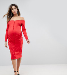 Облегающее платье миди с вырезом сердечком и пуговицами ASOS Maternity-Красный