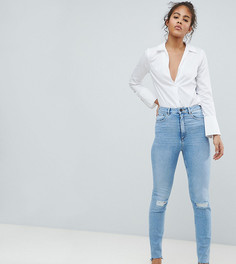 Светлые джинсы в винтажном стиле с завышенной талией и рваными коленями ASOS DESIGN Tall Farleigh-Синий