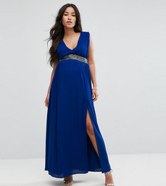 Платье макси с отделкой на талии ASOS Maternity-Синий